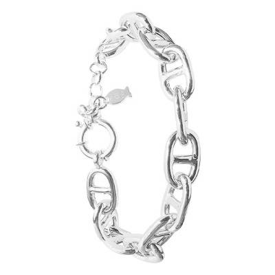 Bracelet Maille Marine & Fermoir Bouée en Argent, 16 à 20,50 cm, Largeur 1,20 cm - Clio Blue