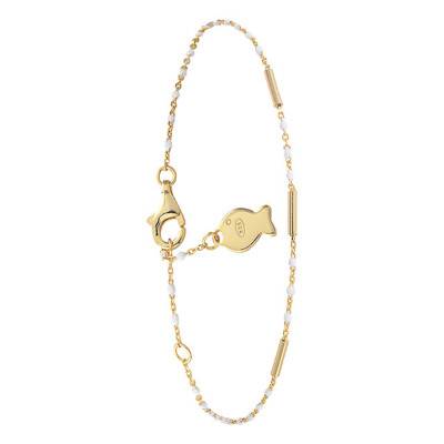 Mimi Gold-Plated 925 Silver & White Enamel Bracelet, Length 16 cm to 18.50 cm - Clio Blue