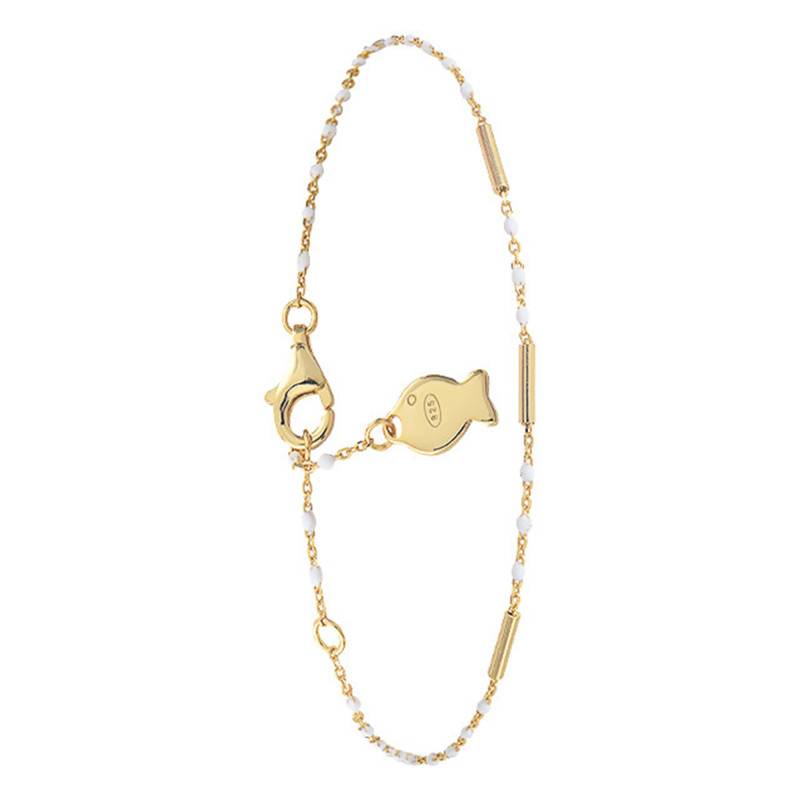 Mimi Gold-Plated 925 Silver & White Enamel Bracelet, Length 16 cm to 18.50 cm - Clio Blue