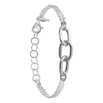 925 Silver Double Chain Oval Link Bracelet, 15 cm to 18 cm Length - Clio Blue