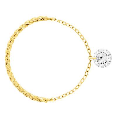 Bague Or Jaune 750 corde diamant percé - Demetra