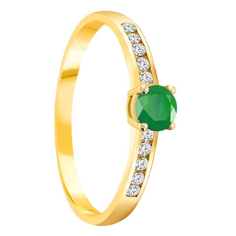 750/1000 Yellow Gold Diamond 0.20 ct and Emerald 0.30 ct Solitaire Ring with Side Stones - Demetra