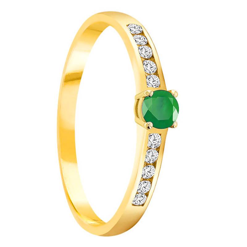 750/1000 Yellow Gold Diamond 0.20 ct and Emerald 0.20 ct Solitaire Ring with Side Stones - Demetra