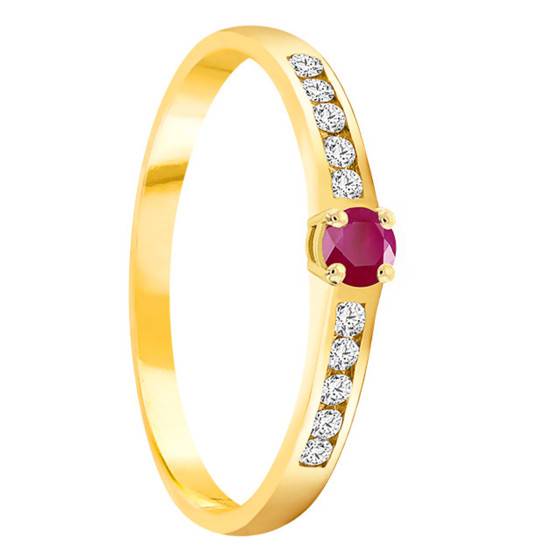 Bague Or 18 Carats Sertie Rubis Et Diamant 0,10 Ct - Style Marguerite - Taille 55 - Poids 2,08 G - Occasion