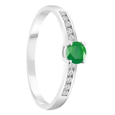 Bague Or Blanc 750, Emeraude 0,30 ct, Diamants 0,20 ct - Demetra