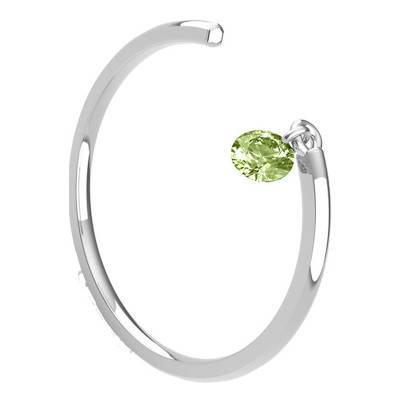 Bague Lisse Ouverte Or Blanc 750, Saphir Vert Percé - Demetra