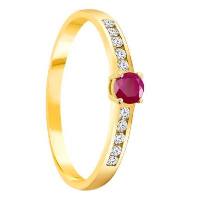 Bague Or Jaune 750, Rubis 0,20 ct, Diamants 0,20 ct - Demetra