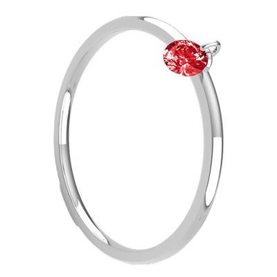 Bague Lisse Or Blanc 750, Saphir Rouge Percé 0,30 ct - Demetra