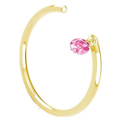 Bague Lisse Ouverte Or Jaune 750, Saphir Rose Percé 0,30 ct - Demetra