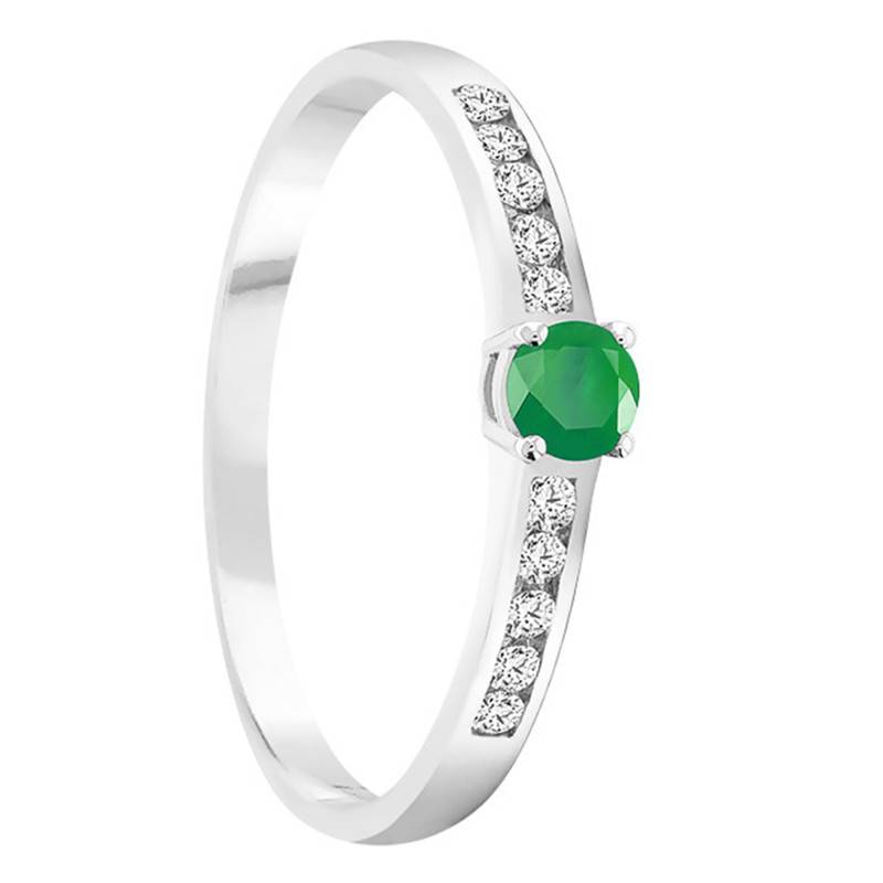 750/1000 White Gold Diamond 0.20 ct & Emerald 0.20 ct Solitaire Ring with Side Stones - Demetra