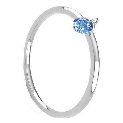 Bague Lisse Or Blanc 750, Saphir Bleu Percé 0,30 ct - Demetra