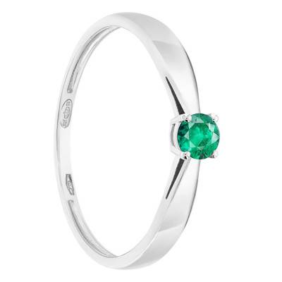Bague Solitaire Or Blanc 750, Emeraude 0,20ct - Demetra