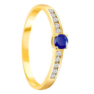 750/1000 Yellow Gold Sapphire 0.20 ct & Diamond 0.20 ct Solitaire Ring - Demetra
