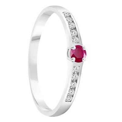 Bague Or Blanc 750, Rubis 0,10 ct, Diamants 0,20 ct - Demetra