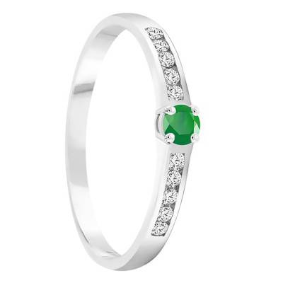 Bague Or Blanc 750, Emeraude 0,10 ct, Diamants 0,20 ct - Demetra