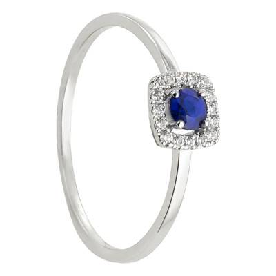 Bague Taline Or Blanc 750, Saphir 0,14 ct, Diamants 0,07 ct - Diamond Lady