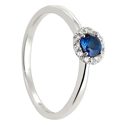 Bague Azuri Or Blanc 750, Saphir 0,33 ct, Diamants 0,10 ct - Diamond Lady