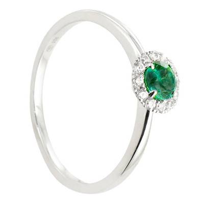 Bague Azuri Or Blanc 750, Emeraude 0,30 ct, Diamants 0,10 ct - Diamond Lady