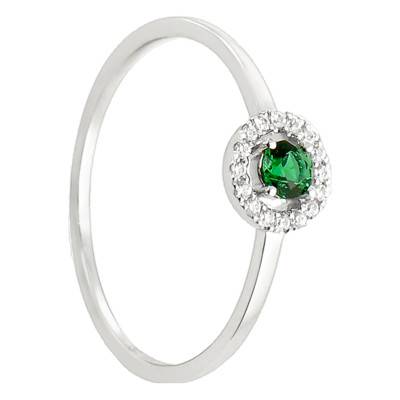 Bague Alaverdi Or Blanc 750, Emeraude 0,14 ct, Diamants 0,06 ct - Diamond Lady