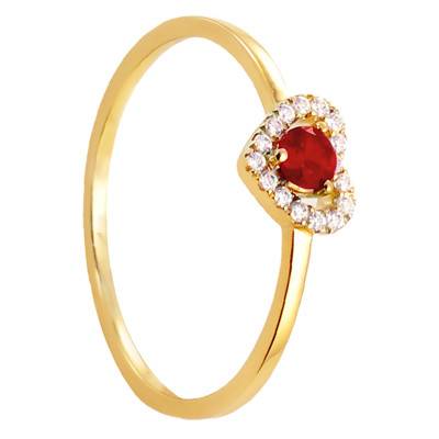 18K Yellow Gold Ruby 0.18 ct and Diamond 0.06 ct Halo Heart Solitaire Ring - Diamond Lady