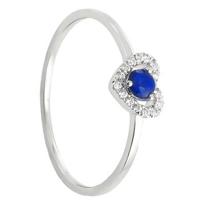 Bague Mérode Coeur Or Blanc 750, Saphir 0,14 ct, Diamants 0,06 ct - Diamond Lady