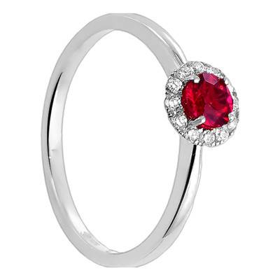 White Gold 750/1000 Ruby 0.36 ct and Diamond Halo 0.10 ct Solitaire Ring - Diamond Lady