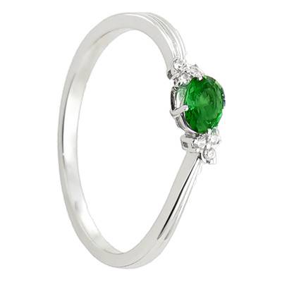 Bague Azada Or Blanc 750, Emeraude 0,17 ct, Diamants 0,03 ct - Diamond Lady