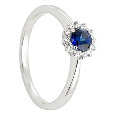 Bague Fleur Or Blanc 750, Saphir 0,40 ct, Diamants 0,08 ct - Diamond Lady