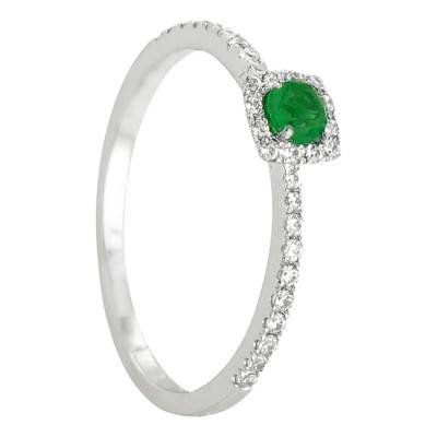 Bague Talidiam Or Blanc 750, Emeraude 0,15 ct, Diamants 0,17 ct - Diamond Lady