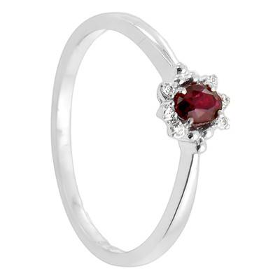 Bague Fleurette Or Blanc 750, Rubis 0,18 ct, Diamants 0,06 ct - Diamond Lady