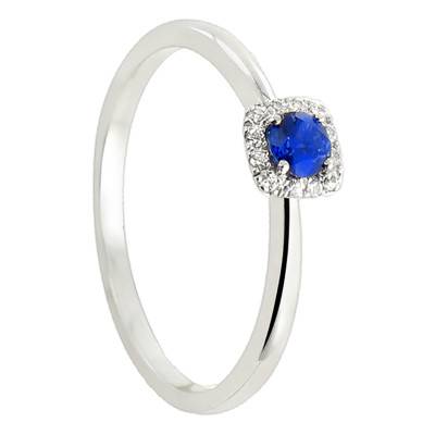 Bague Tali Or Blanc 750, Saphir 0,17 ct, Diamants 0,05 ct - Diamond Lady