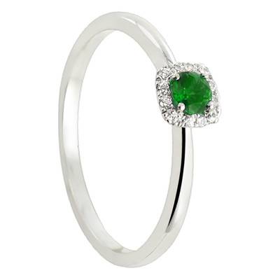 Bague Tali Or Blanc 750, Emeraude 0,15 ct, Diamants 0,05 ct - Diamond Lady