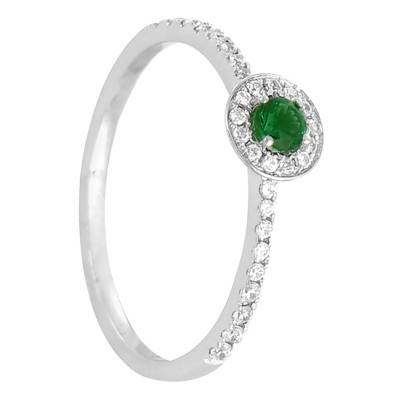 Bague Divina Or Blanc 750, Emeraude 0,12 ct, Diamants 0,16 ct - Diamond Lady