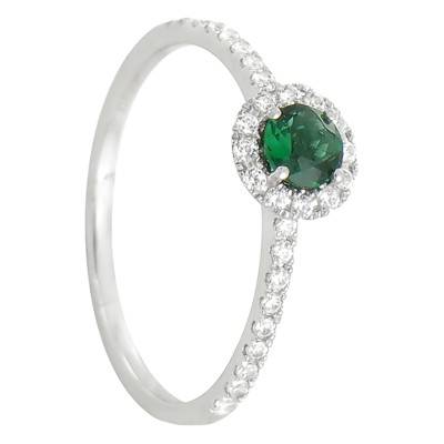 Bague Divinada Or Blanc 750, Emeraude 0,30 ct, Diamants 0,20 ct - Diamond Lady