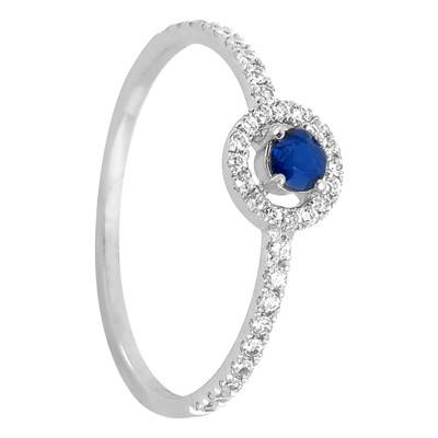Bague Alaverdiam Or Blanc 750, Saphir 0,17 ct, Diamants 0,17 ct - Diamond Lady