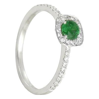 Bague Diamaline Or Blanc 750, Emeraude 0,26 ct, Diamants 0,18 ct - Diamond Lady