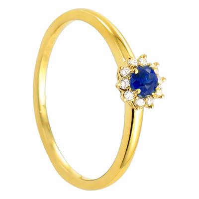 750 Yellow Gold Oval Daisy Fleurette Sapphire 0.14 ct & Diamond Halo 0.06 ct Ring - Diamond Lady
