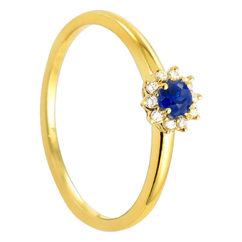 750 Yellow Gold Oval Daisy Fleurette Sapphire 0.14 ct & Diamond Halo 0.06 ct Ring - Diamond Lady