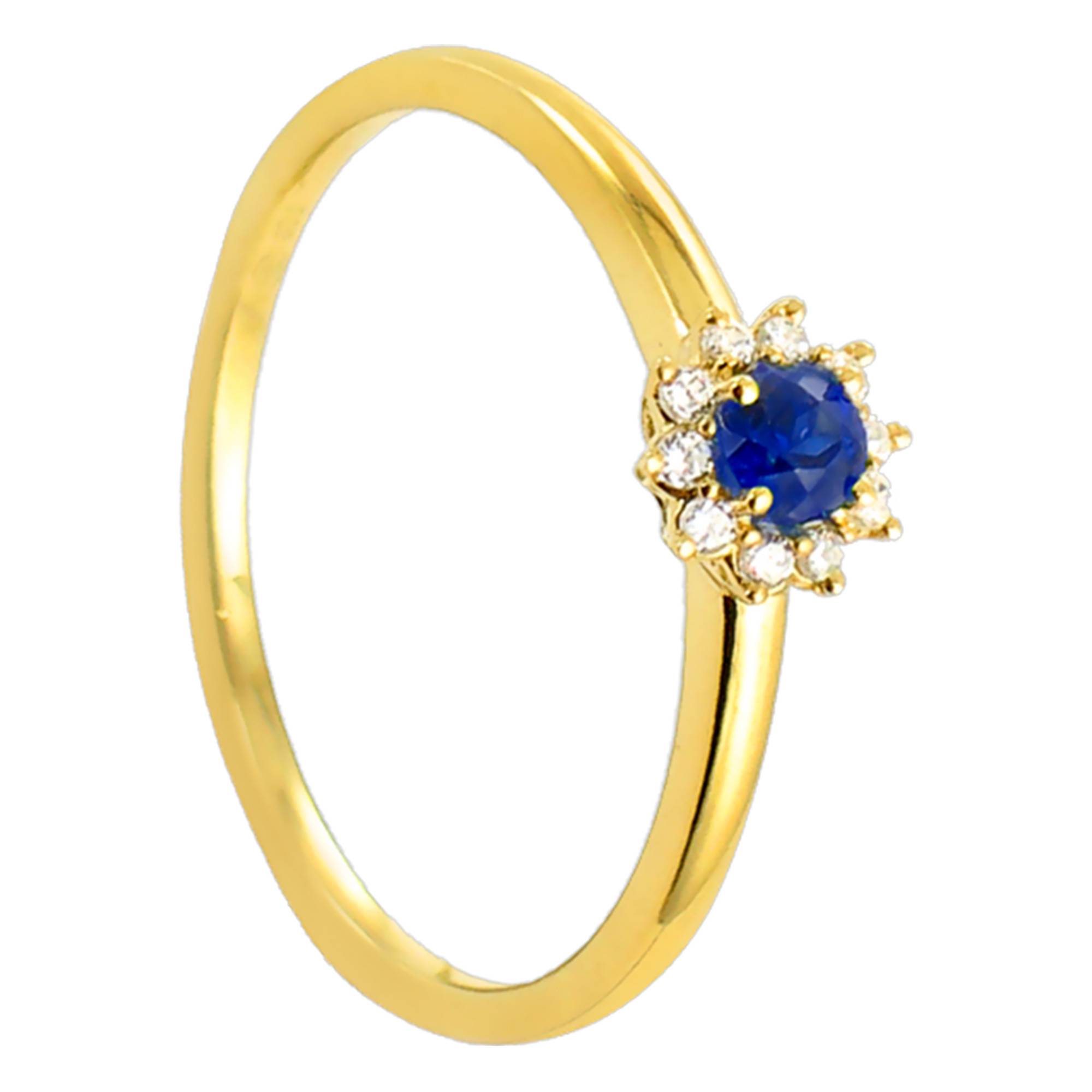 Bague Ajustable Or Jaune 9K Avec Diamants Et Saphirs - Style 3 Pierres - Occasion - Royaume-Uni