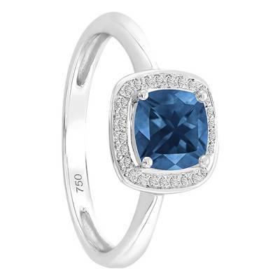 Bague London Blue Topaze Coussin Or Blanc 750 & Diamants - Bloomingstone
