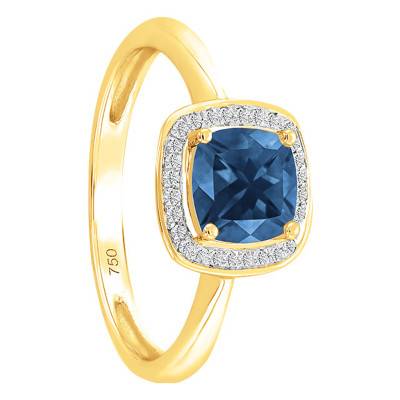 Bloomingstone London Blue Topaz Cushion Cut & Diamond Halo Ring in 750/1000 Yellow Gold - Bloomingstone