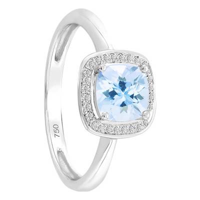 750/1000 White Gold Cushion Topaz & Diamond Halo Ring - Bloomingstone