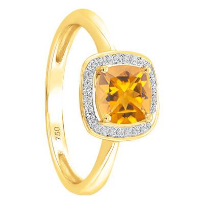 Bague Citrine Coussin Or Jaune 750 & Diamants - Bloomingstone