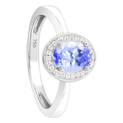 Bague Tanzanite Ovale Or Blanc 750 & Diamants - Bloomingstone