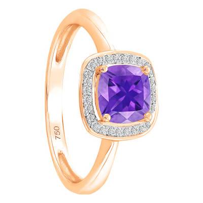 Bague Améthyste Coussin Or Rose 750 & Diamants - Bloomingstone