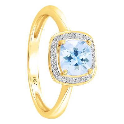 750 Yellow Gold Cushion Topaz & Diamond Halo Ring - Bloomingstone