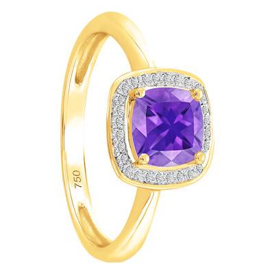 Bague Améthyste Coussin Or Jaune 750 & Diamants - Bloomingstone