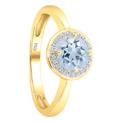 Bague, Or Jaune 750, Topaze Ronde & Diamants - Bloomingstone