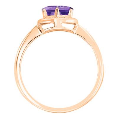 Bague, Or Rose 750, Améthyste Ronde & Diamants - Bloomingstone