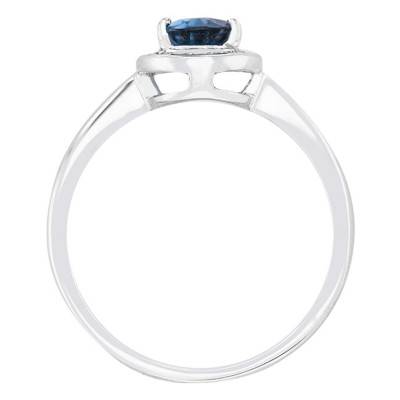 Bague, Or Blanc 750, London Blue Topaze Poire & Diamants - Bloomingstone